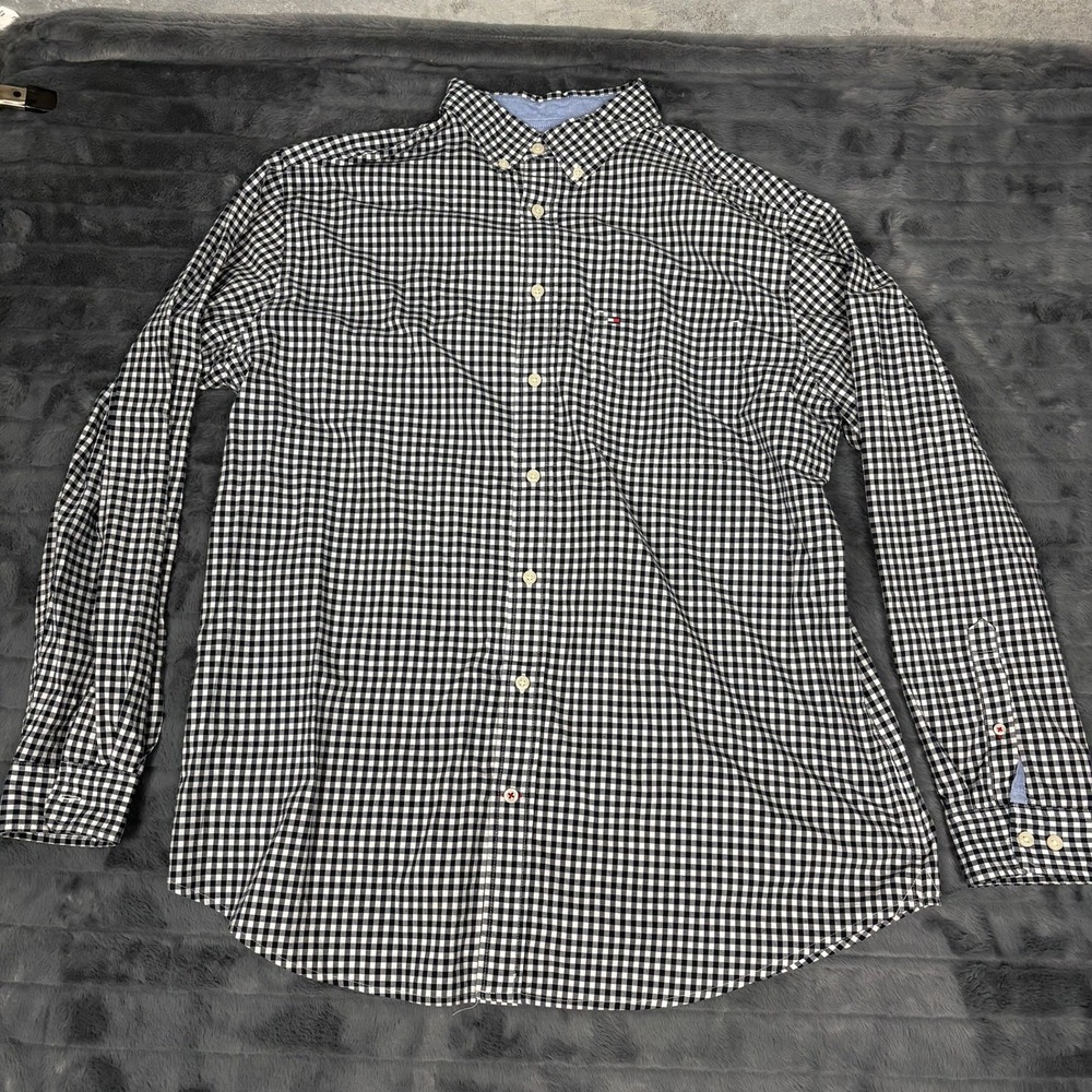 Tommy Hilfiger Mens XL Gingham Button Down Shirt Black White Long Sleeve 78J0437